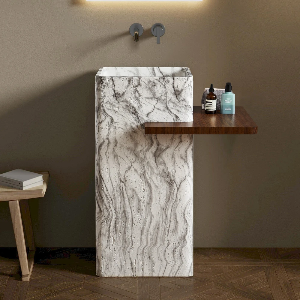 Potted Plants On StandsSquare Marble Pattern Pedestal Sink Carrara White Freestanding Wash Basin Artificial Stone Pedestal Wash