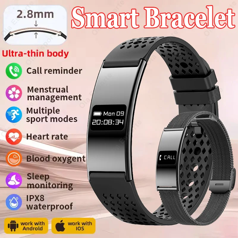 

2026 New Fashion Ultra-Thin Smart Bracelet Health Monitor Heart rate Blood Oxygen Sleep Monitoring Multi-Sport Modes Smart Watch