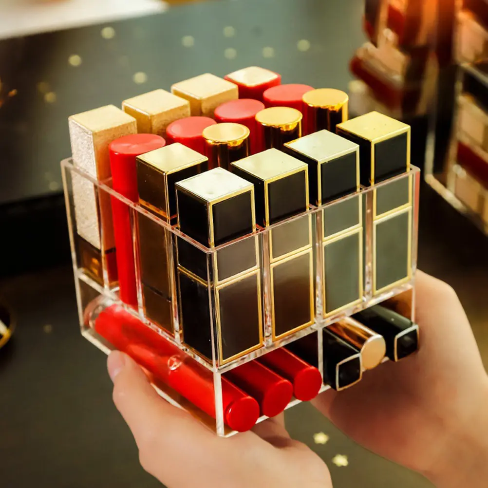 1Pcs Lipstick Box Transparent Acrylic Durable Storage Organizer Makeup Holder Countertop Divider Lipstick Storage Case