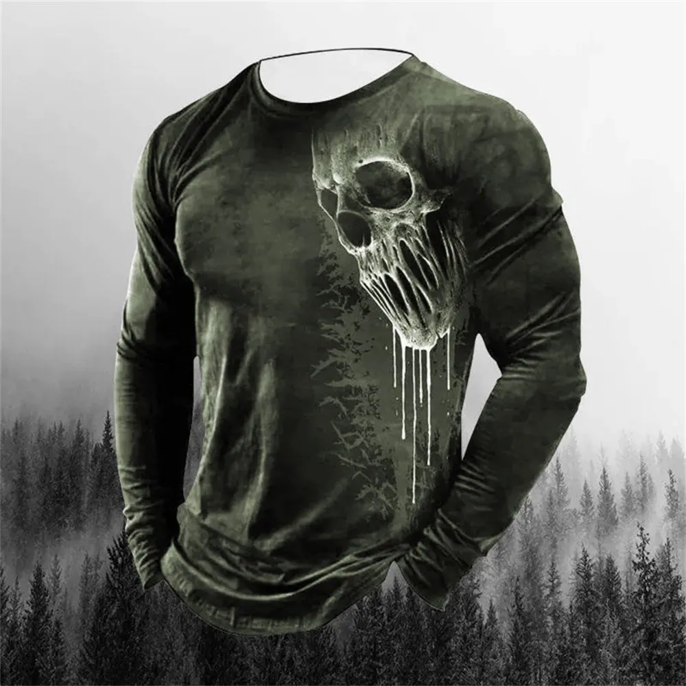 Hip Hop Men\'s T-shirt Round Neck Long Sleeve Top Trendy Print T-shirt Armor 3D T-shirt Men\'s Summer Oversized Loose-Fitting Clot