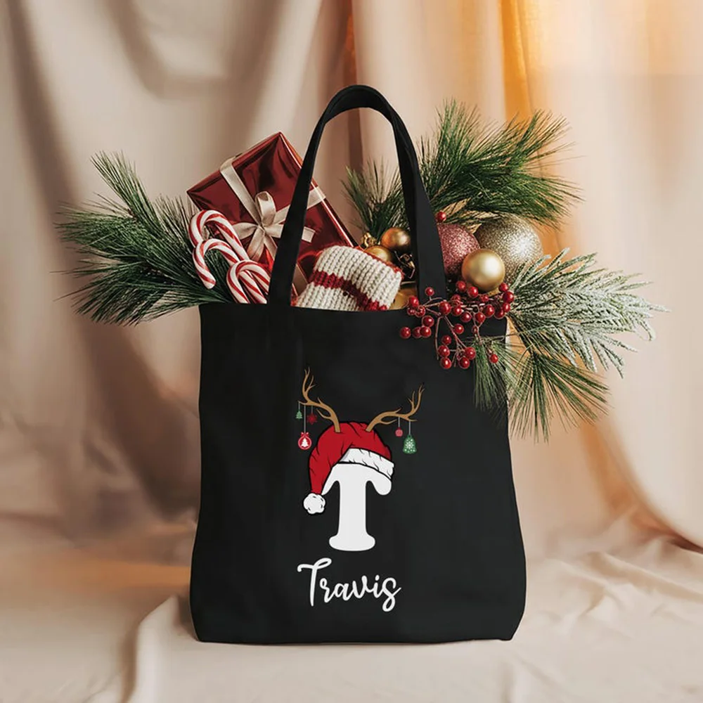 

Canvas Tote Bag Personalized Custom Xmas Print Multi Purpose Shoulder Bag For College Student Office Daily Storage Bag