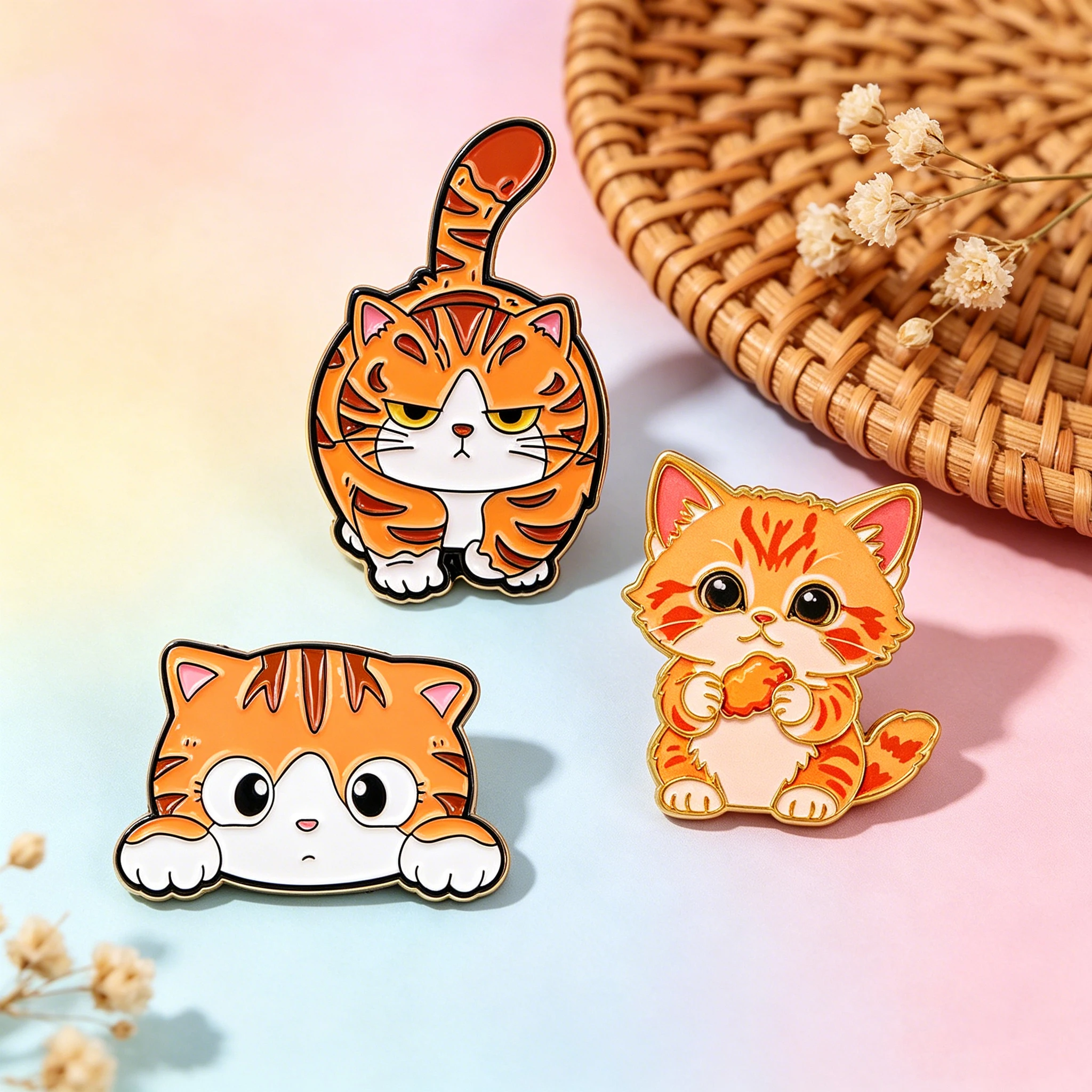3 Stück/Set Orange Katze Emaille-Pins Lustige Broschen für Reversnadeln Abzeichen auf Rucksack Kostüm-Accessoires Modeschmuck Freunde Geschenk