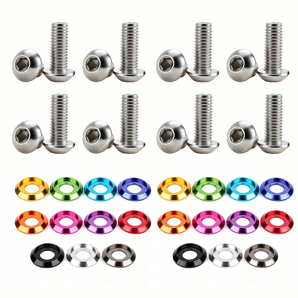 M6 Colorful Aluminum Washer ISO7380 Hex Socket Round Head Screw Set Anodized Colored Bolt and Spacer Kit for DIY Modification