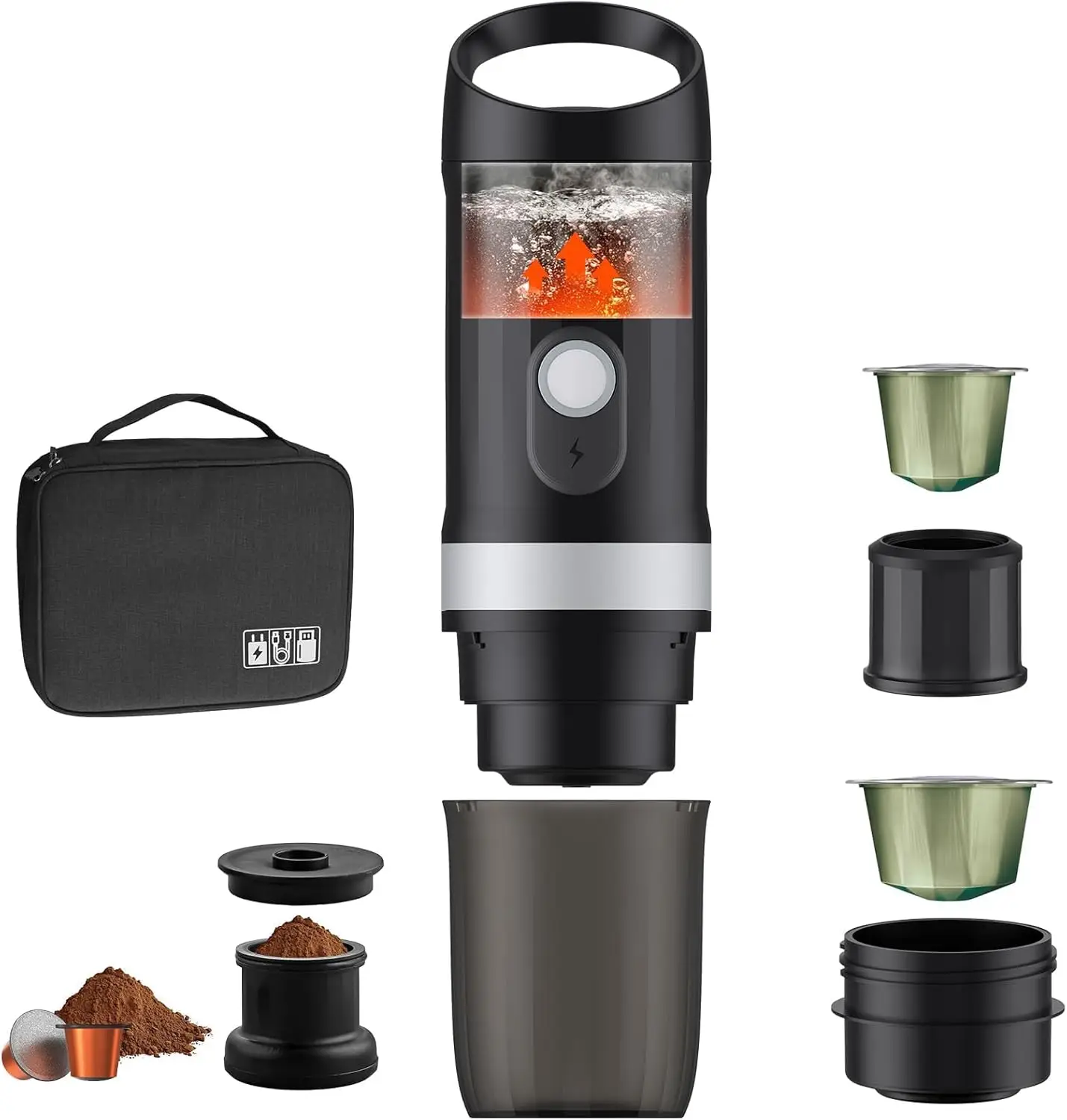 

Portable Electric Espresso Machine with Outdoor Carrying Bag, Travel Car Coffee Maker for Camping, Self-Heating with USB-C, Comp