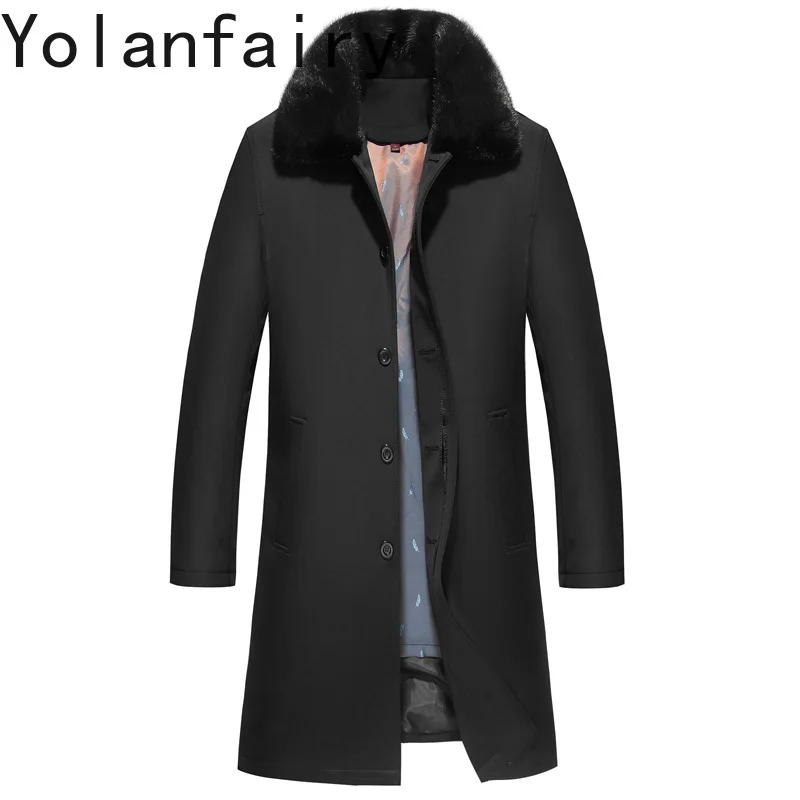 

YOLANFAIRY парки из натурального меха, мужские зимние съемные пальто с подкладкой из меха кролика рекс, плащи средней длины, мужская куртка с норковым воротником