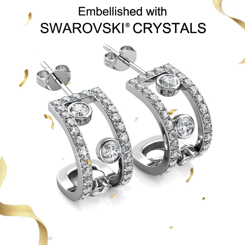 

Daisini 925 Sterling Silver C-Shape Hollow Out Stud Earrings Setting Swarovski Crystals for Women Men Ear Piercing Fine Jewelry