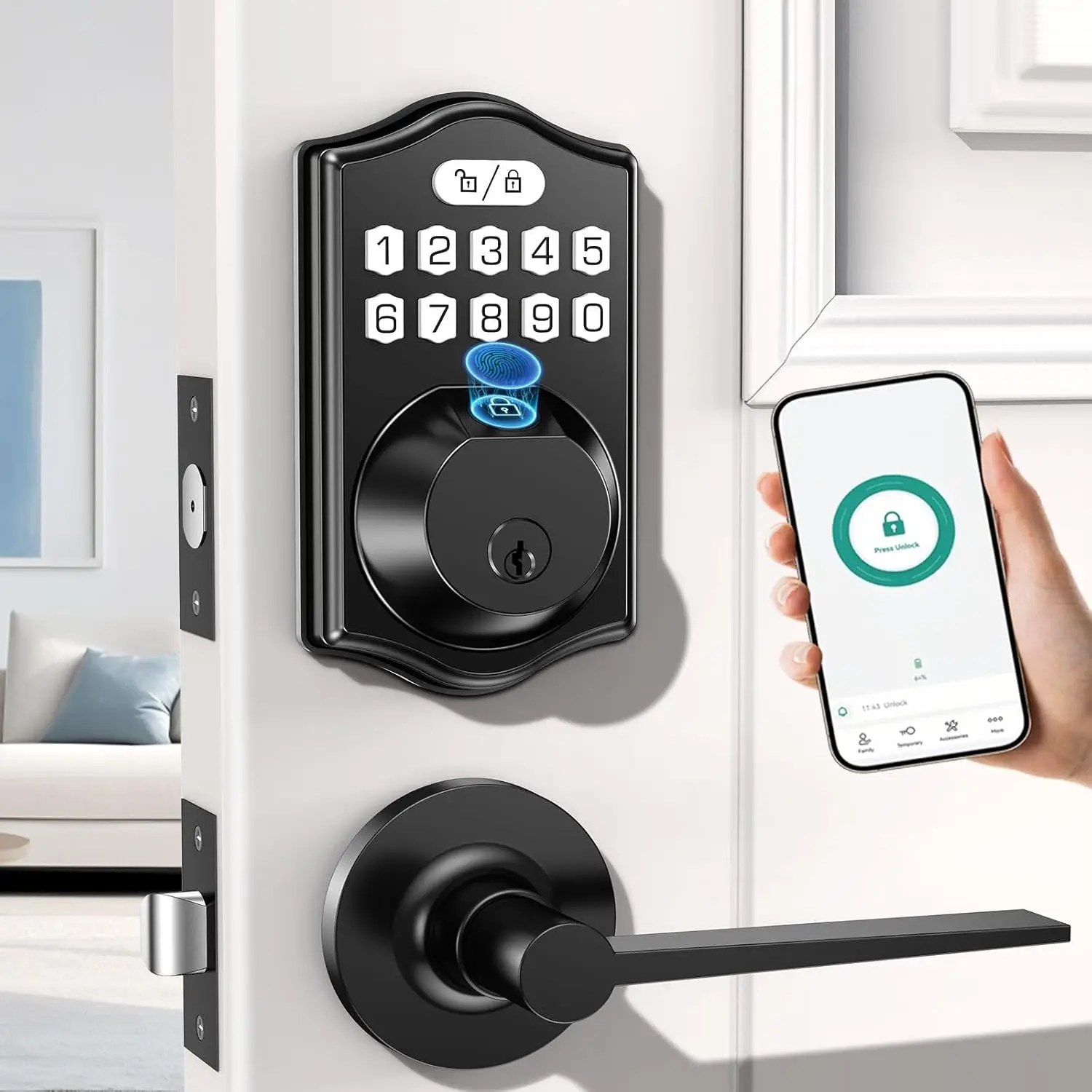 

Keyless Entry Door Lock with Fingerprint, Keypad & App Control - Auto Lock, Easy Install