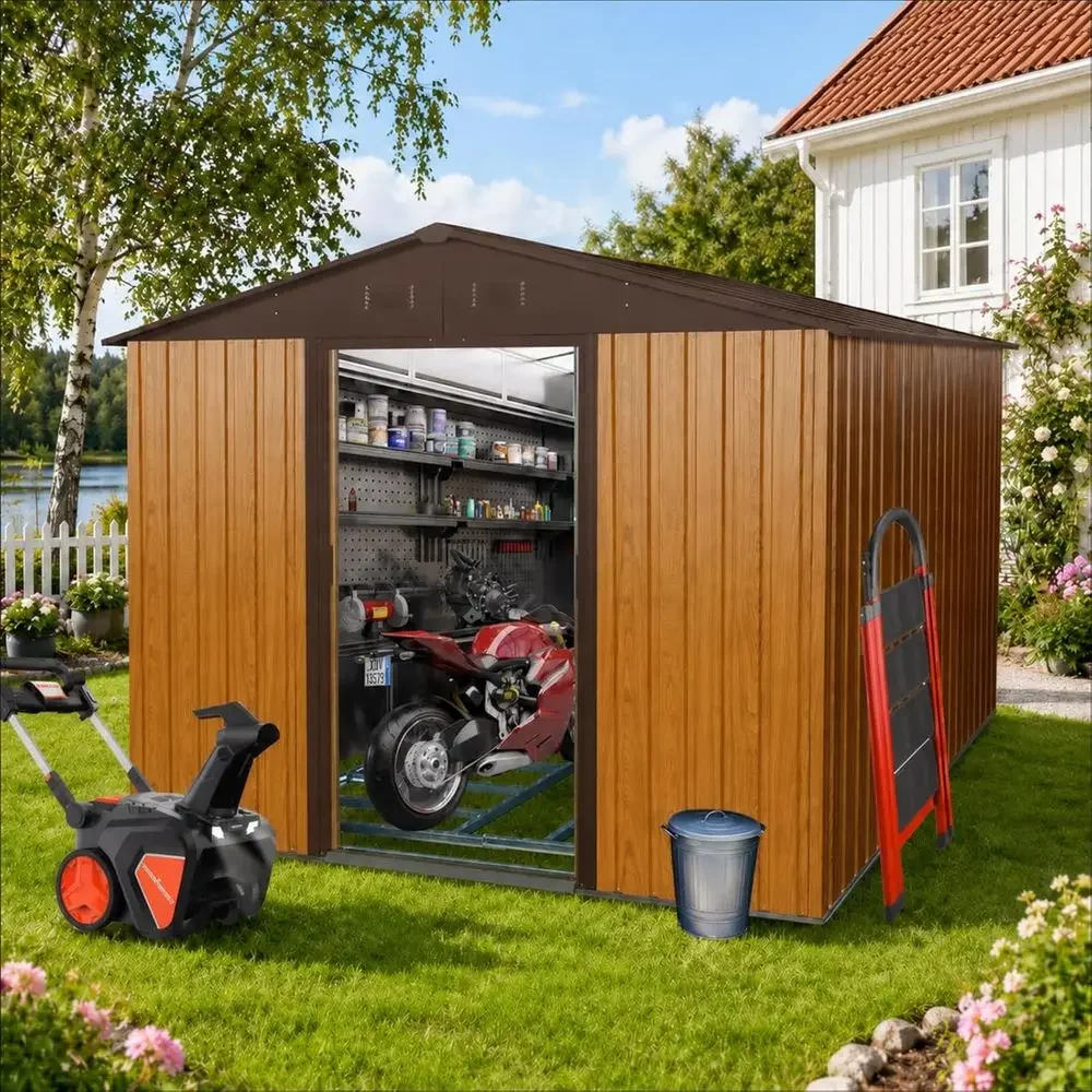 

8x10 T Outdoor Storage Shed, Metal Garden Shed with e loor, Outside Tool Shed with Lockable Sliding Do, Waterproo Storage Buildi
