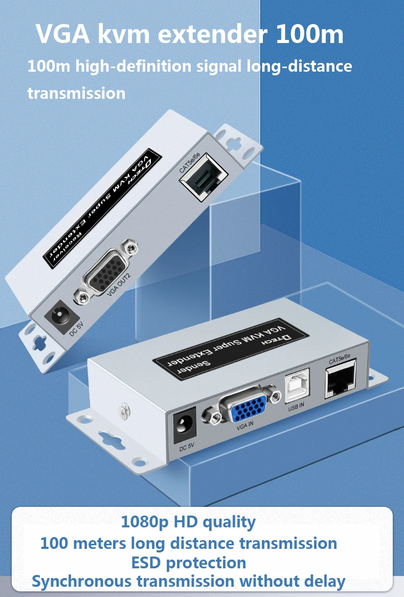 DTECH HD Audio- und Videosignal Fernübertragung 4k 1080p VGA KVM Extender 100M