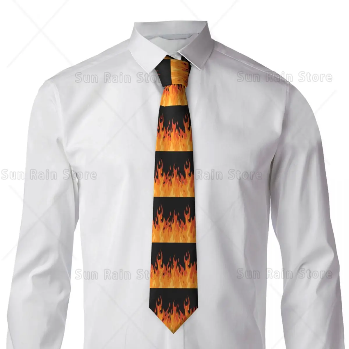 Custom Big Fire Orange Flames Tie Men Vintage Burning Flame Cravat For Father's Day