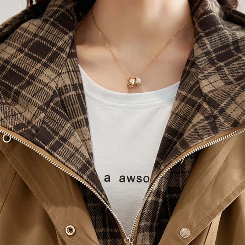

Women's Windbreaker Jackets Plaid Fake Two-piece Splicing 2025 Spring Autumn New Loose Casual Hooded Tooling Jacket Trend Coats