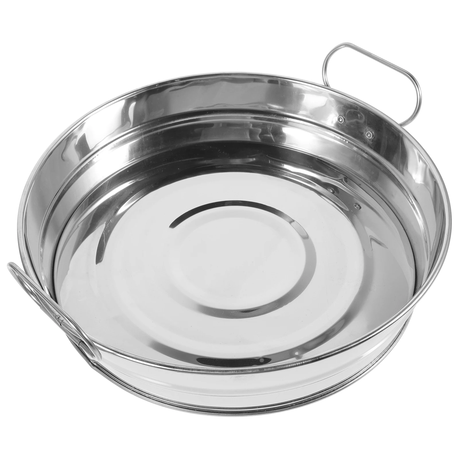 

Stainless Steel Round Plate With Handles Dish Serving Tray For Home Restaurant Kitchen Snack Plate Large Capacity