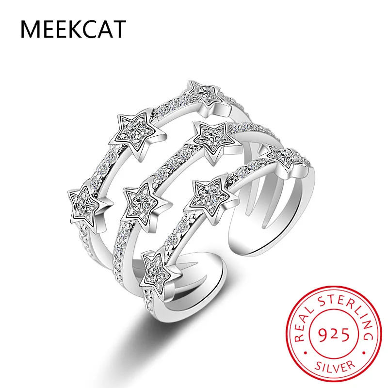 

D VVS Moissanite Rings for Women Sparkling Diamond Engagement Wedding Band 925 Sterling Silver Multilayer Star Ring Anillos