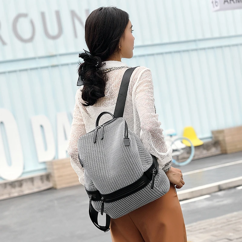 New Backpack for Women Anti-theft Soft Multi-functional Color Block School Mummy  Work Bag Light College Student Girl's Purse