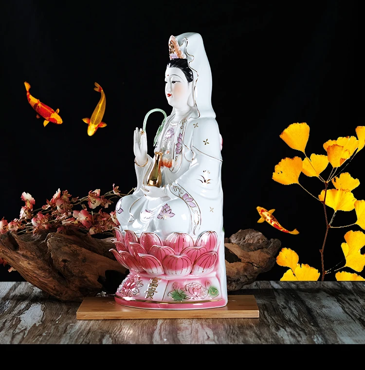 Wholesale Buddhist supplies # HOME family  efficacious 30CM tall kai guan Avalokitesvara Guanyin Porcelain statue