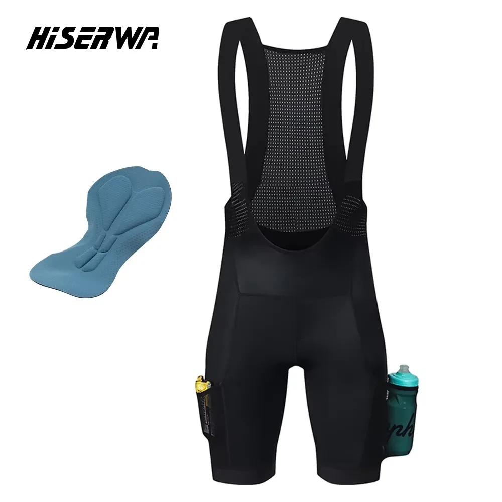 HISERWA Men's Summer Cycling Bib Shorts 6-Hour Padded MTB Road Bike Tights pro Team Breathable Riding Bib Shorts with Pocket