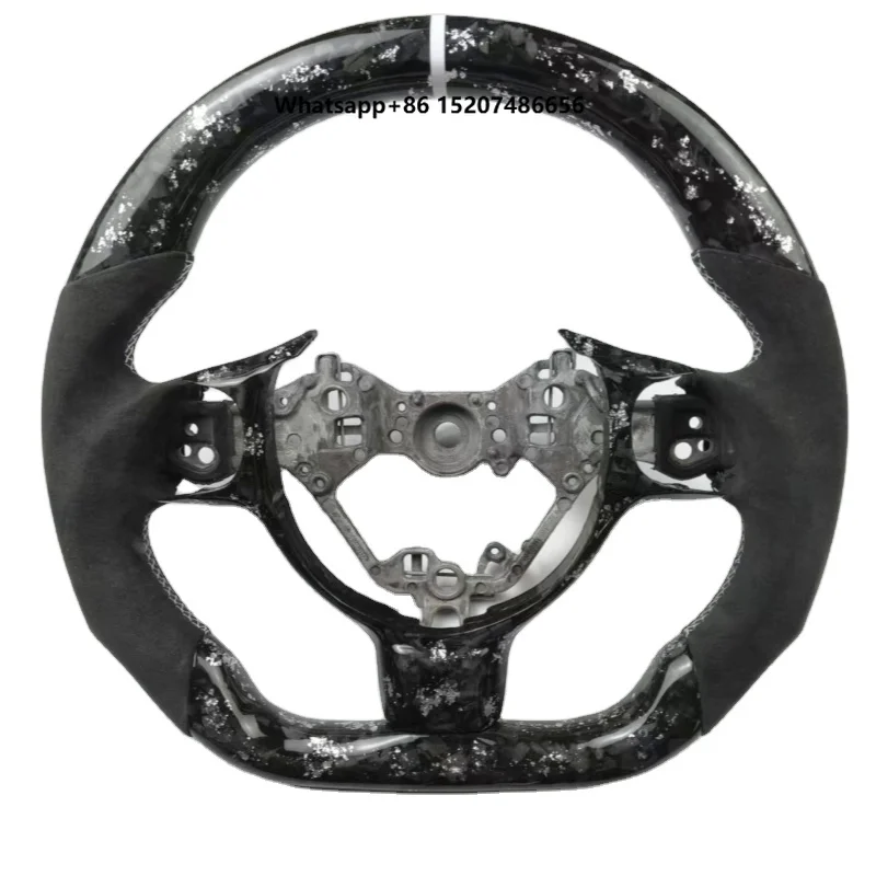 For Racing Car Steering Wheel D-Shape Flat Bottom Real Carbon Fiber with Red Stitch Sports Style Leather Design