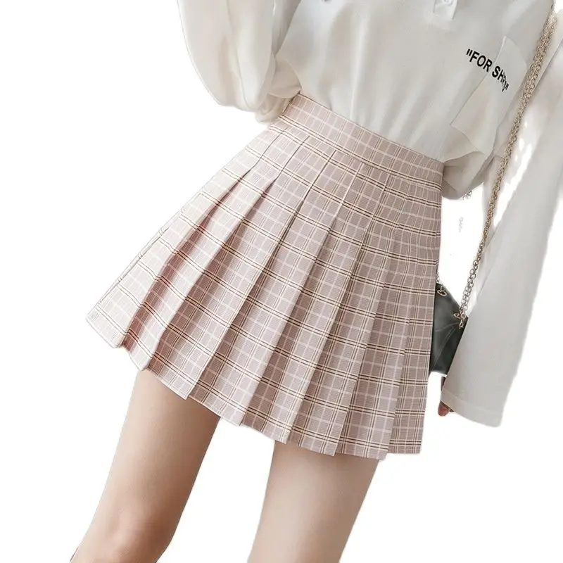 2021 Quality Summer High Waist Women's Skirts A-line Plaid Pleated Skirt With Shorts Women Cute Sweet Girls Casual Skirt Kawaii