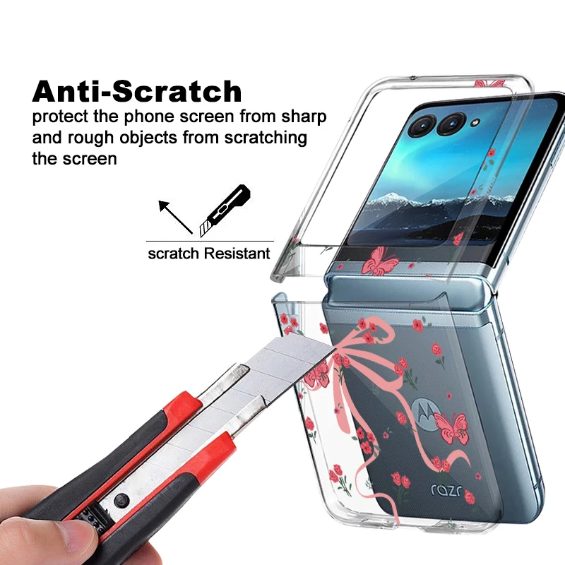 Hard PC Folding Case For Motorola Razr 50 40 Ultra Razr 40 Ultra 50 40 Bow Tie Roses Flowers Transparent Shockproof Phone Cover