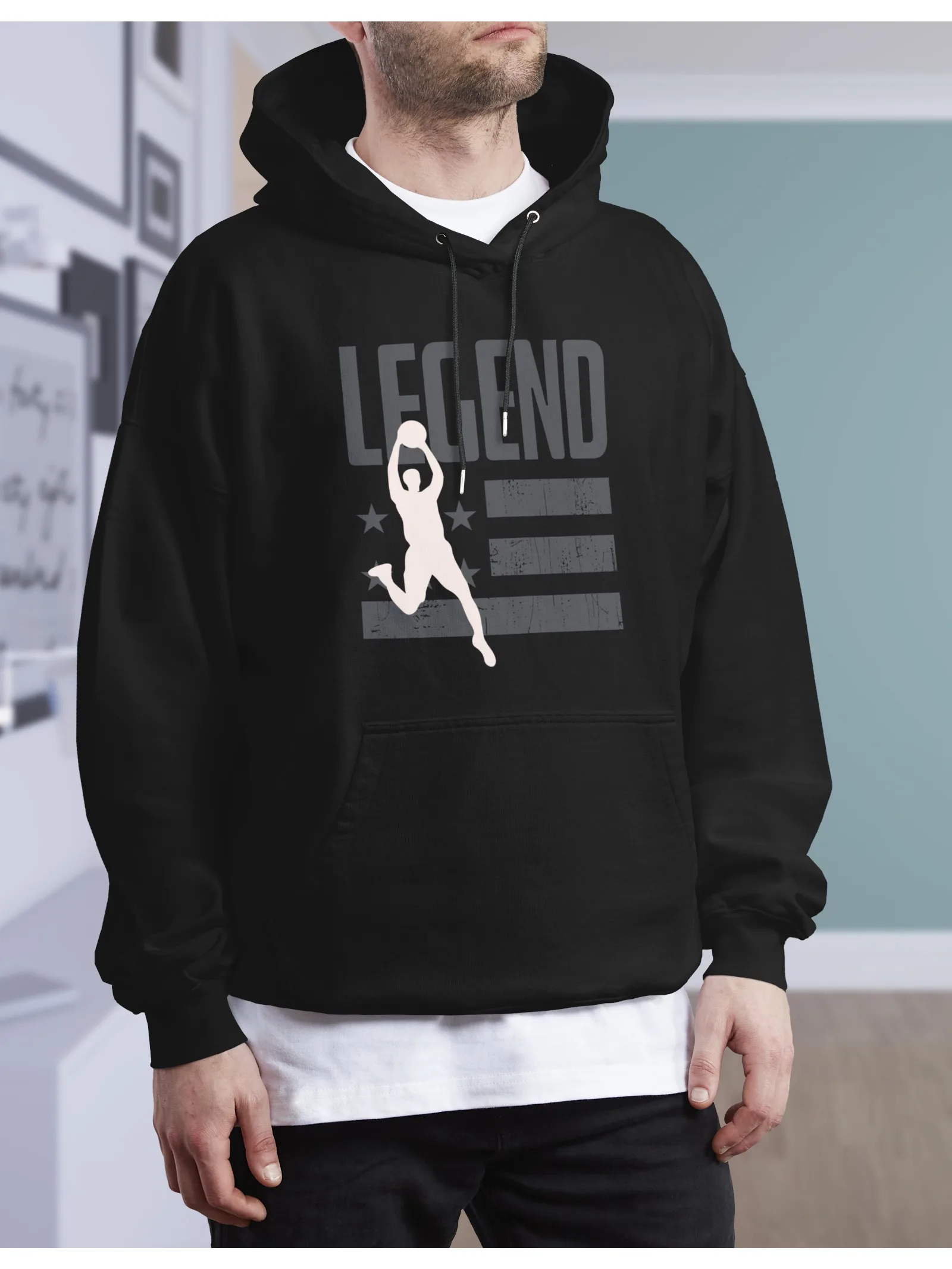 

Мужская толстовка с принтом белой легенды, силуэтом бега и звездами/полосками — свободная уличная толстовка в стиле панк, готики, винтажная толстовка