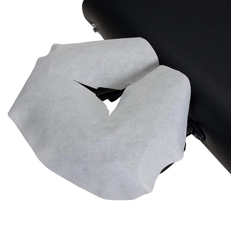 10pcs Headrest Covers Fitted Disposable Massage Face Hole Towel Pillow Covers White Color U-Shaped Pillowcase Elastic Non-Woven