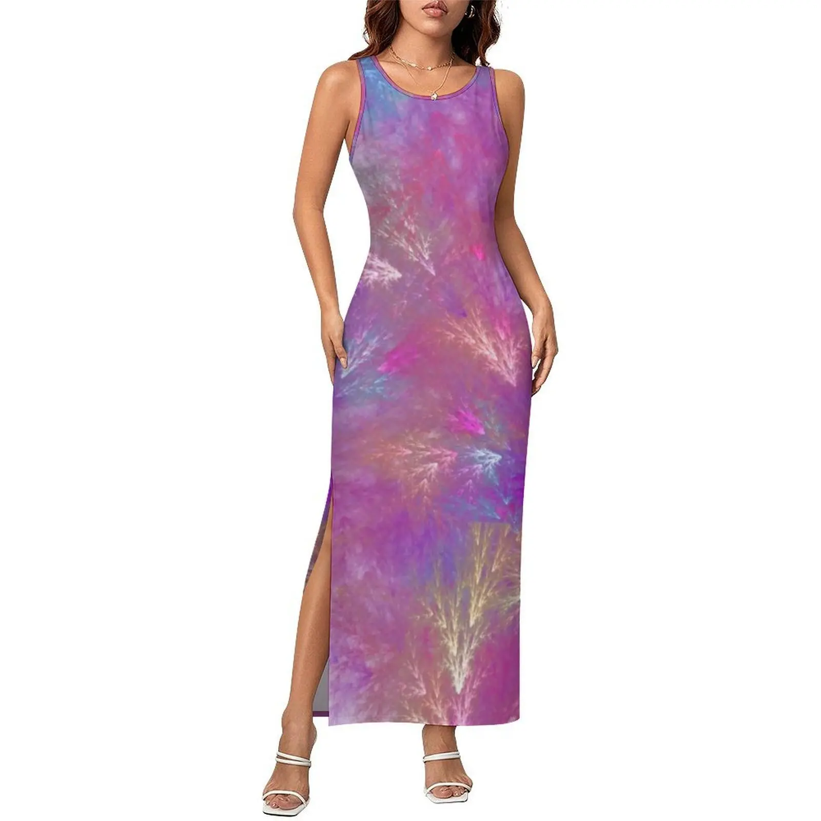 Mystic Splash Dress Sleeveless Colorful Abstract Print Club Sexy Maxi Dresses Summer Y2K Fashion Graphic Bodycon Dress 3XL 4XL