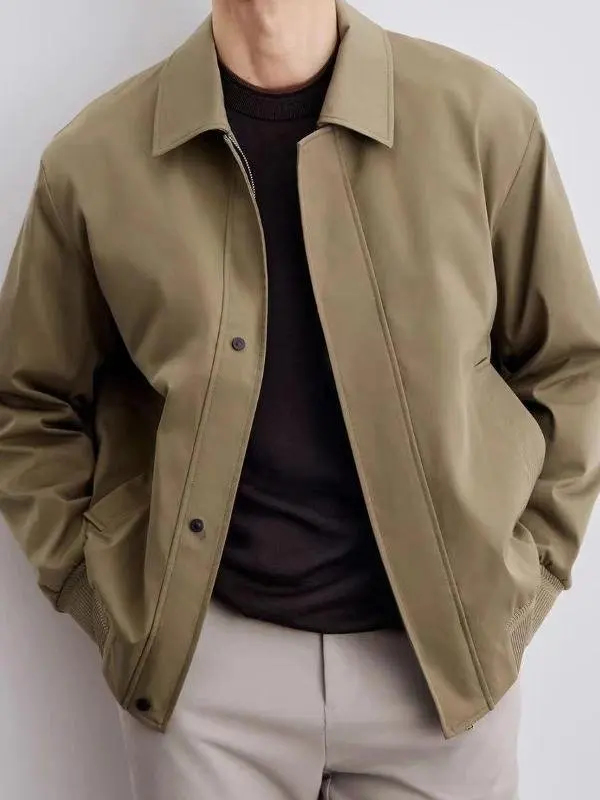 

Men's Pure Color Flip-Collar Adstrative Jaet Spring Autumn New Sle Korean Version Breathable Stand Fit Outerwear