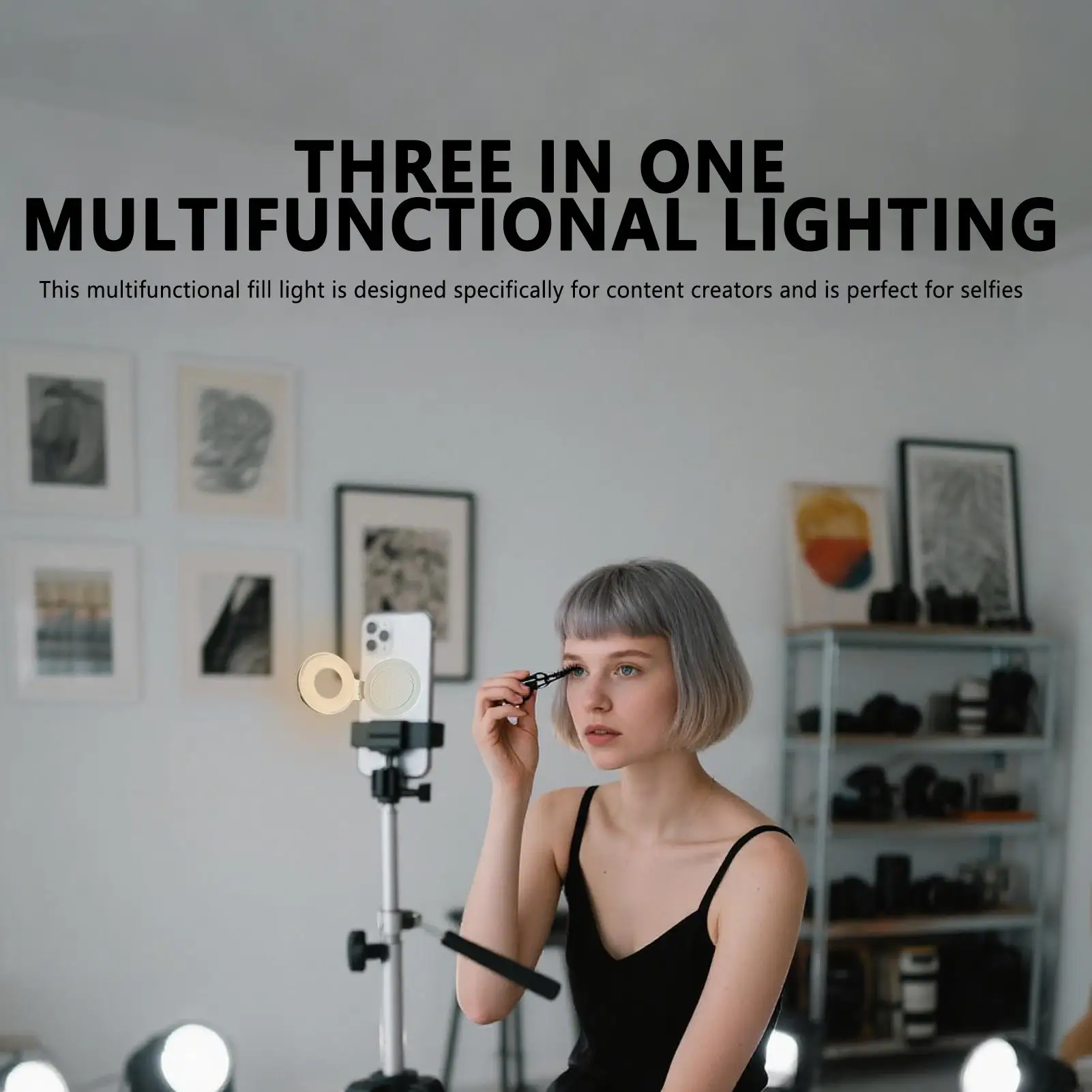 Phone Light For Pictures Magnetic Portable Phone Light 360 Degree Adjustable Lamp With Mirror For Makeup Vlog Conference Outdoor