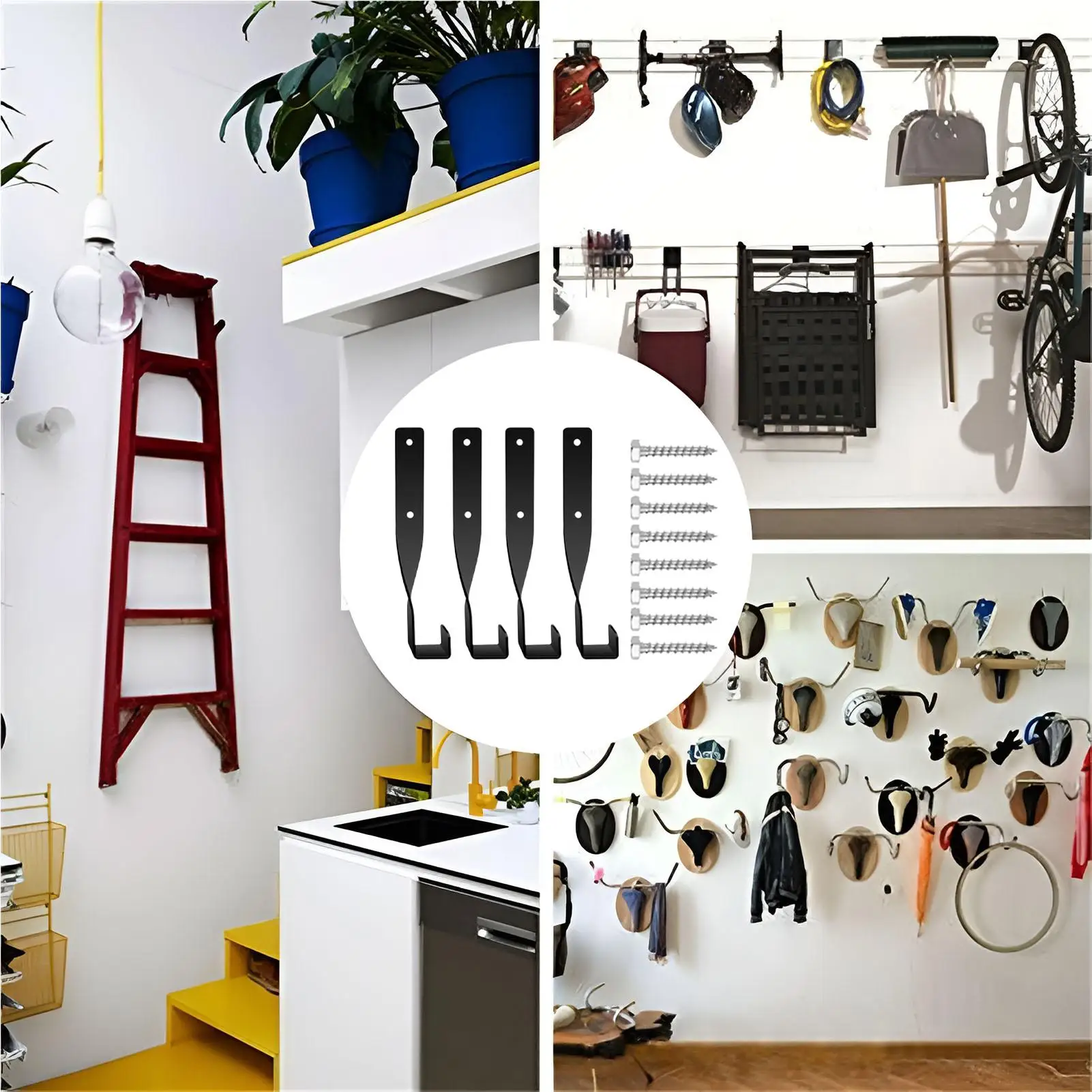 4 Pieces Chainsaw Wall Mount Holder Metal Rust-Resistant Space-Saving Organization Heavy Duty Chain Saw Storage Rack Hook