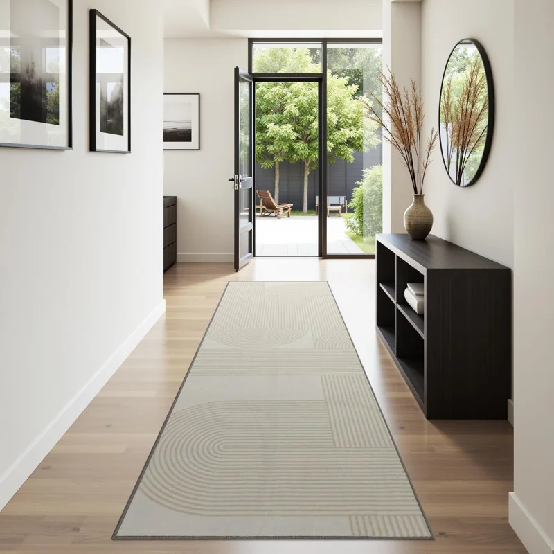 VIKAMA Minimalist Line Runner Rug, Non-Slip Entrance Hall Mat, Bedroom & Kitchen Floor Carpet for Home Decoration