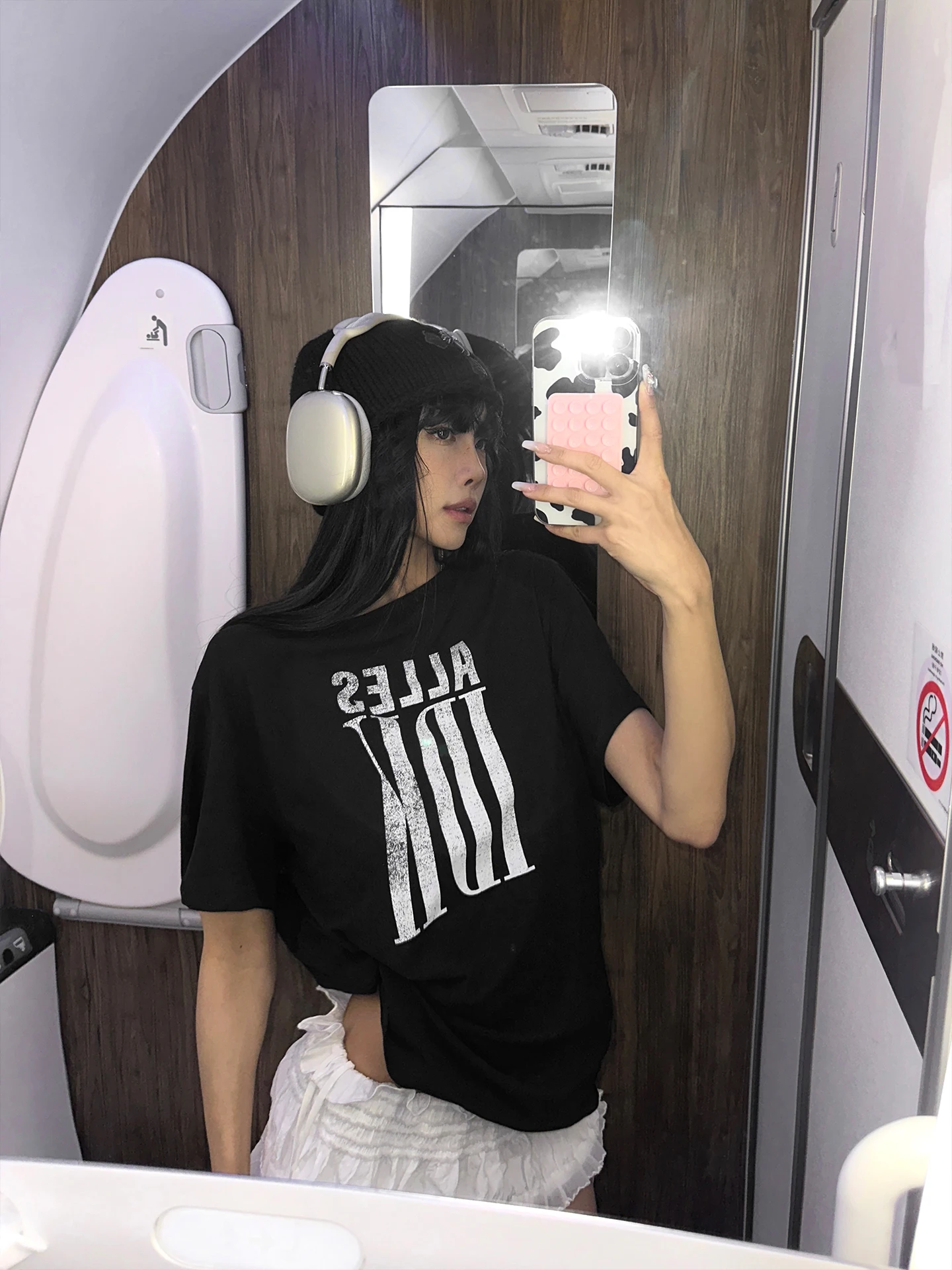 Loose Short Sleeve Women's T-shirt Black Print Casual Style Summer Fashion Warden  Dark Moment Comfortable Cotton Top