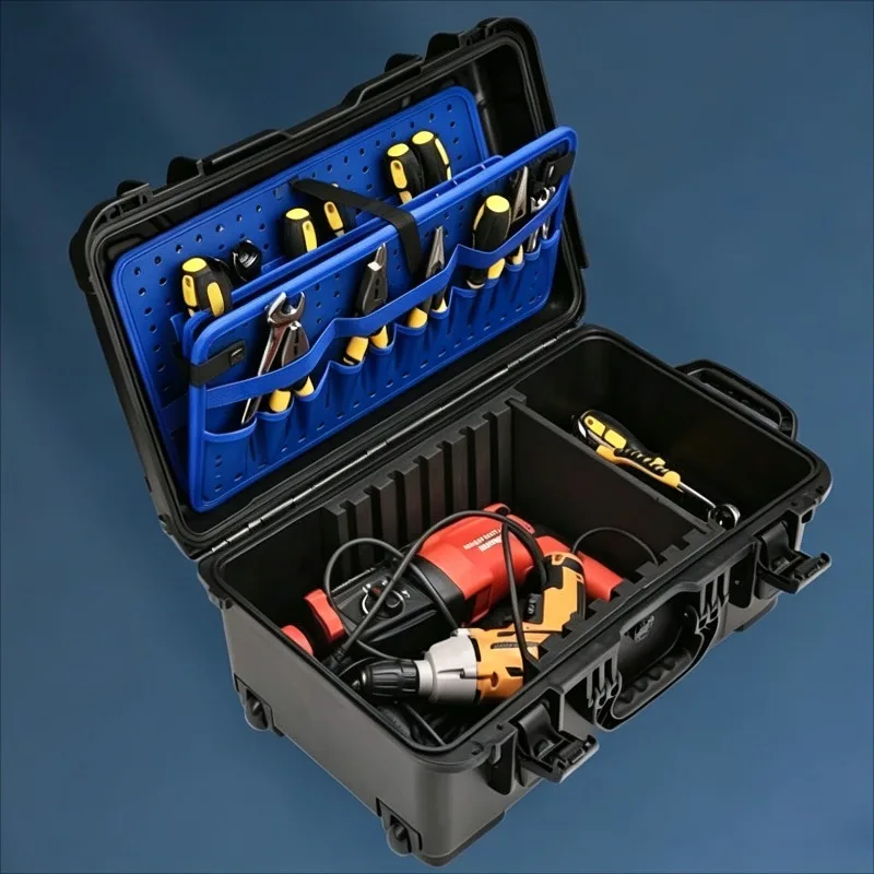 Waterproof Toolbox Multifunctional Hardware Storage Box Electrician Tool Pull Rod Case Multiple Layers Separate Packaging Boxes