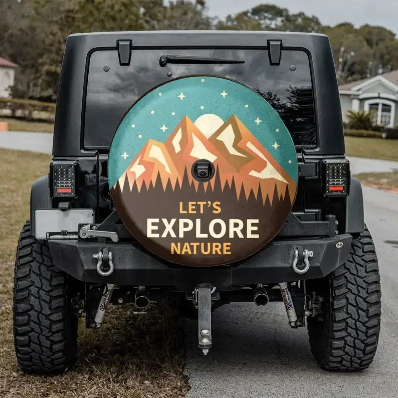 Camper Spare Tire Cover, Let's Explore Nature Spare Tire Cover With Or Without Backup Camera Hole, Mountain Spare Tire Cover, CR