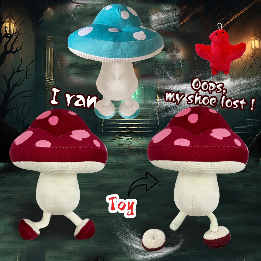 25cm Kawaii Walking Mushroom Plush Toys Funny Detachable Legs Plant Dolls House Car  Red Blue Pillow Children Graduation Gifts