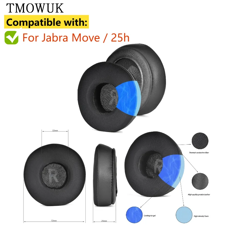 

For Jabra Move / 25h Headphones Replacement Cooling Gel Football mesh memory sponge Ear Pads