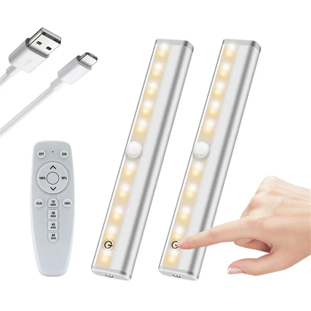 

USB Rechargeable Under Cabinet Night Light, 2 Lamp 1 Remote Controller, 20 LEDs, 19cm, Portable for Stairs,Kitchen