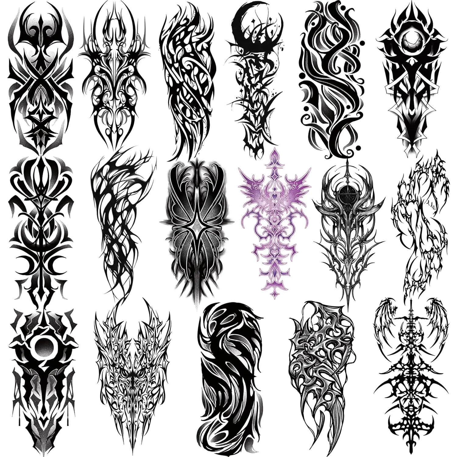 77 Sheets Temporary Tattoo, 17 Sheet Half Arm Cyber ​​Sigil Fake Arm Leg Chest Tattoos for Adults Men