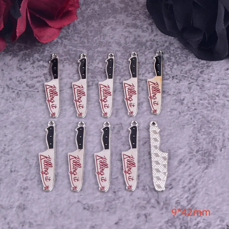 10pcs 9*42mm Halloween Bloody Knife Kill it Metal Charms for Women Earring Necklace Jewelry DIY Making