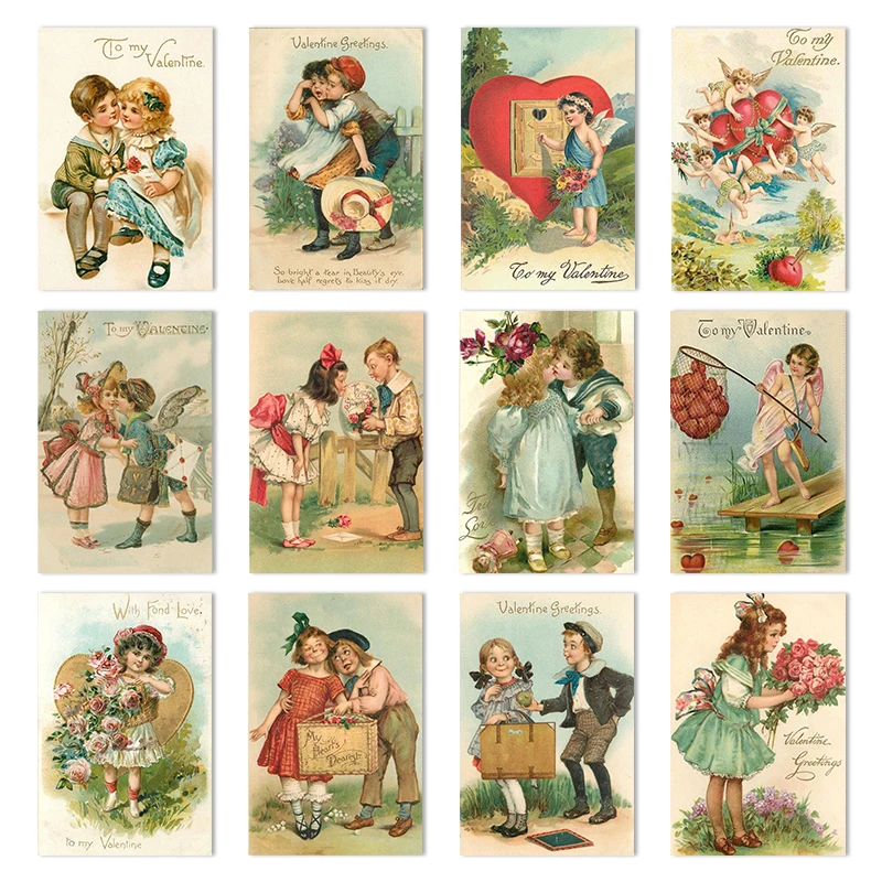 26pcs/1set Valentines Day Retro Postcards Greeting Card Set with Envelopes Wedding Party Decoration Valentine Gift Card Supplies