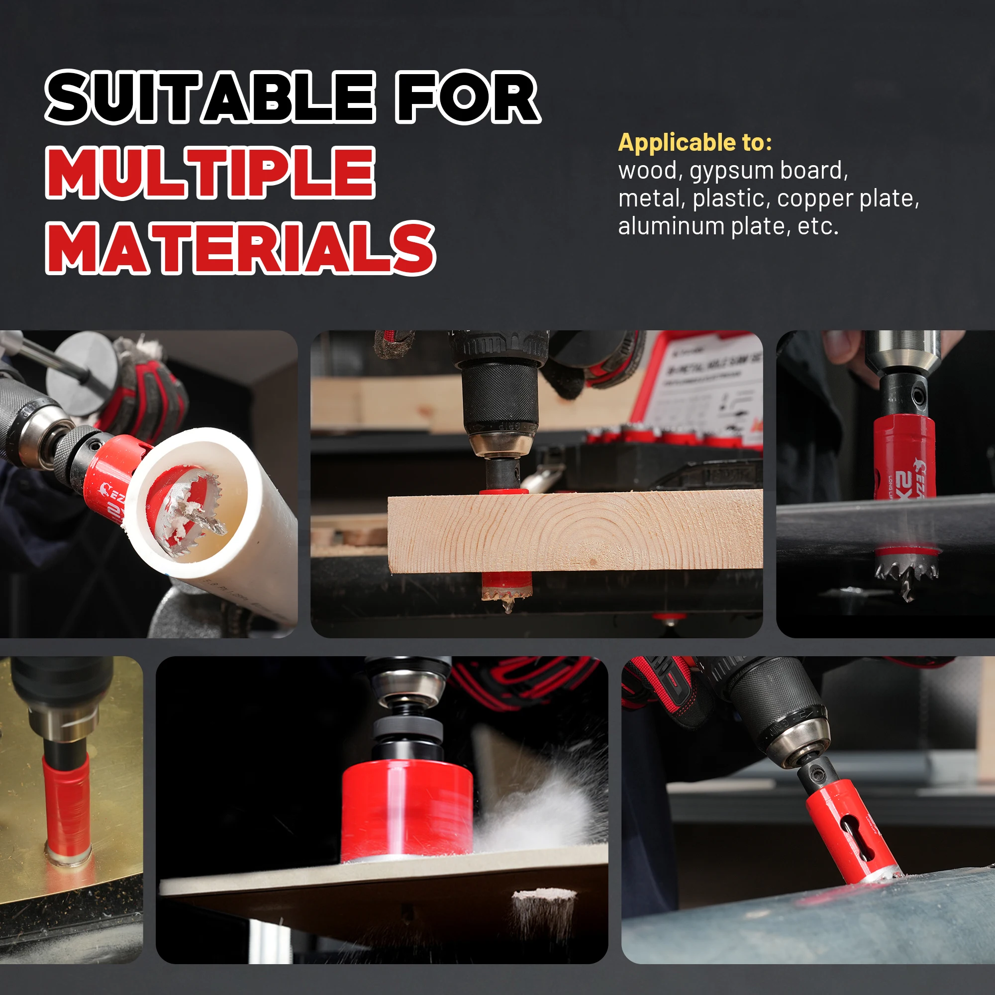 مجموعة منشار ثقب 16 قطعة - منشار ثقب ثنائي المعدن 19-64 مم، لقم ثقب المماسك، مفتاح سداسي، للخشب المعدني والخشب الرقائقي PVC