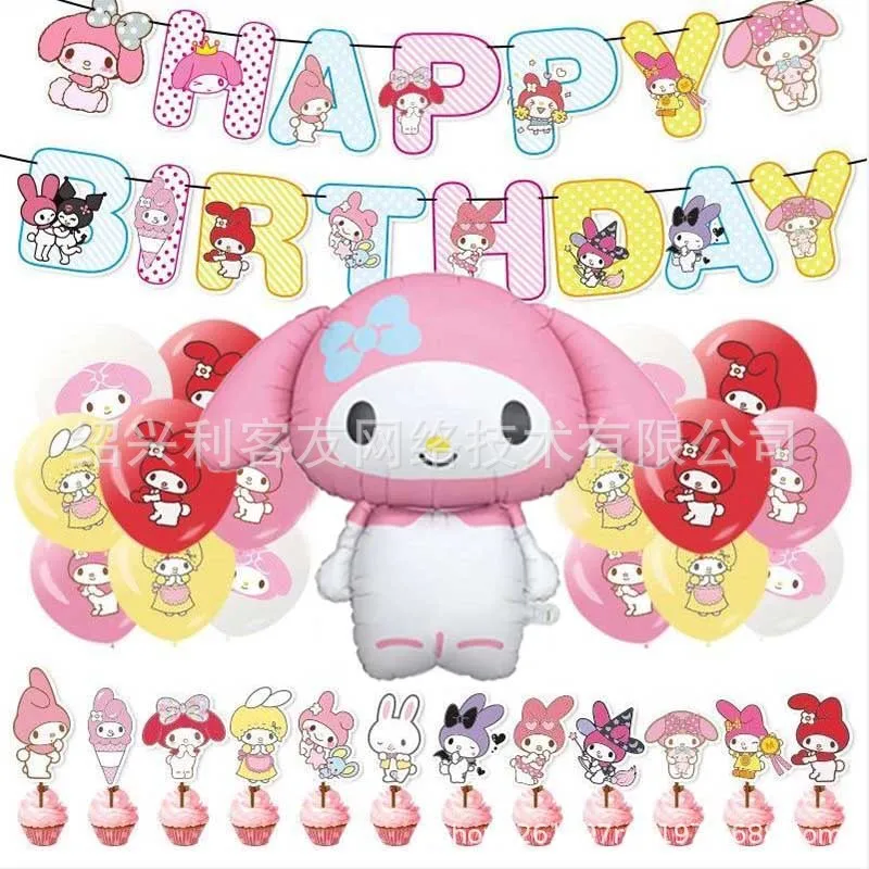 Sanrio Birthday Party Decoration Suit Cinnamoroll Melody Kuromi Pom Pom Super Large Aluminum Membrane Balloon Gift Surprise