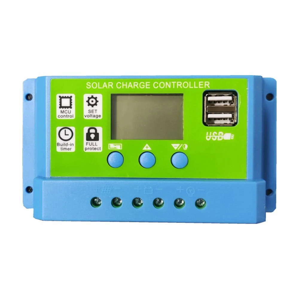 30A Solar Charge Controller Solar Panel Charger Controller 12V/24V Multi-Function LCD Display with Dual USB Port