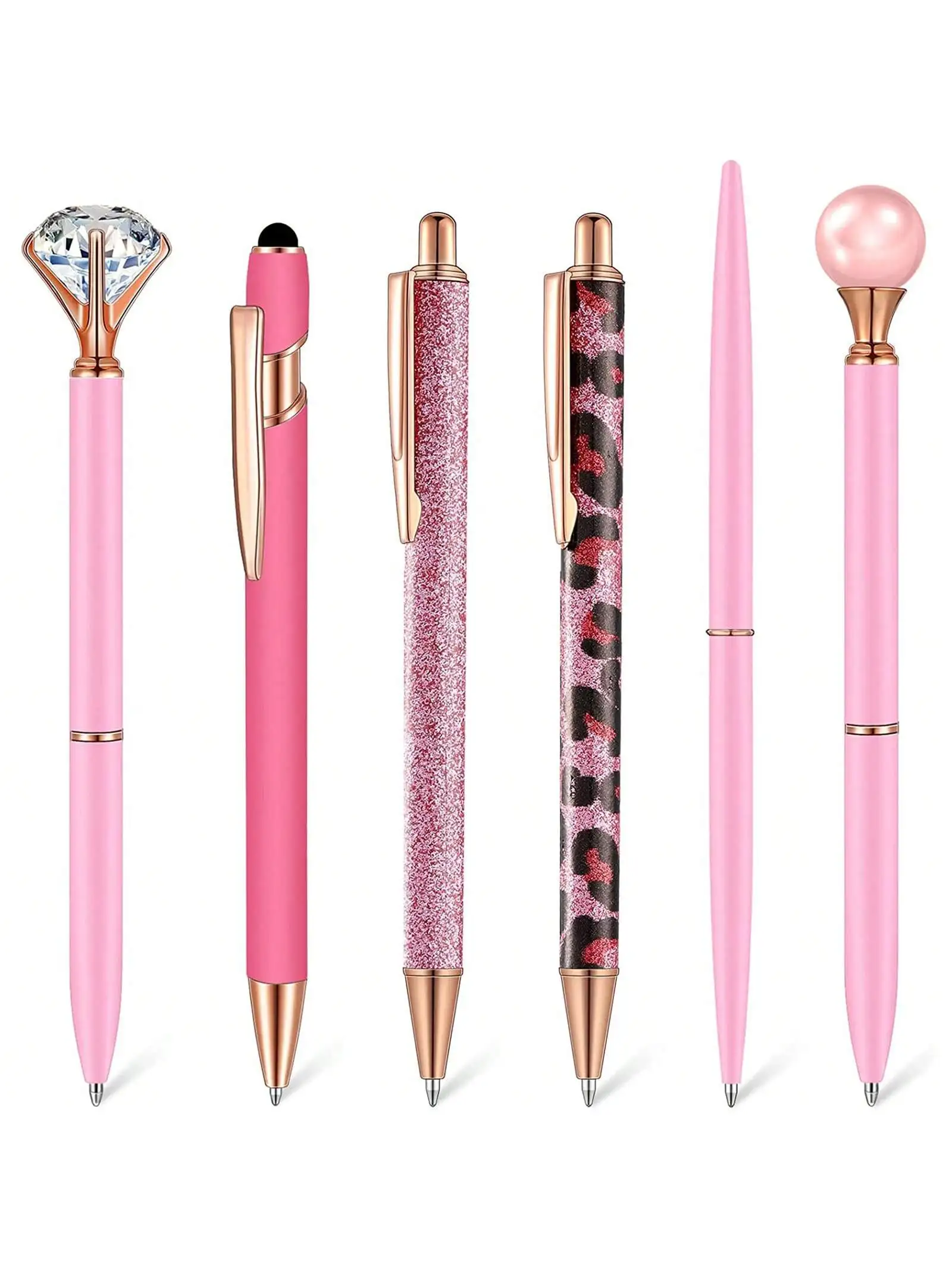 6 Pcs Ballpoint Pens Set Metal Crystal Diamond Pen Liquid Sand Glitter Pen for Journaling Black Ink Pretty Cute Pens Fancy Pens