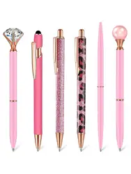 6 Pcs Ballpoint Pens Set Metal Crystal Diamond Pen Liquid Sand Glitter Pen for Journaling Black Ink Pretty Cute Pens Fancy Pens