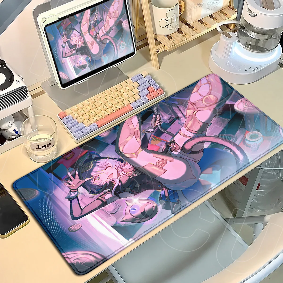 Honkai Star Rail HSR Neue Gaming-Hintergrundbild Kawaii Katzenohren-Mädchen Cipher Tastaturmatte 900x400mm mit Kantenverstärkung, Büroschrank-Mauspad – Detail 13
