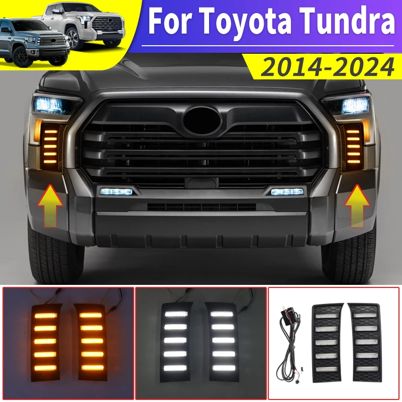 For 2014-2024 Toyota Tundra Daytime Driving Lamp Led Dynamic Turn Signal Fog Light Modification Accessories 2020 2021 2022 2023