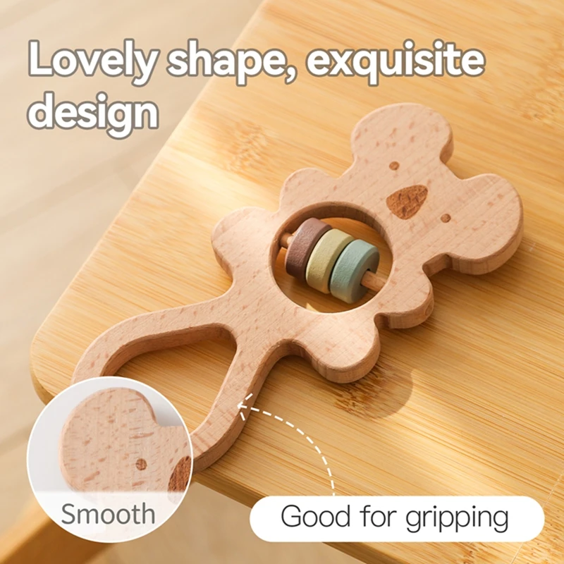 Baby Wooden Koala Hand Rattles Teether Toys Wooden Ring Montessori Toys Owl Shape Musical Rattle  for Baby Gifts Teething Toys