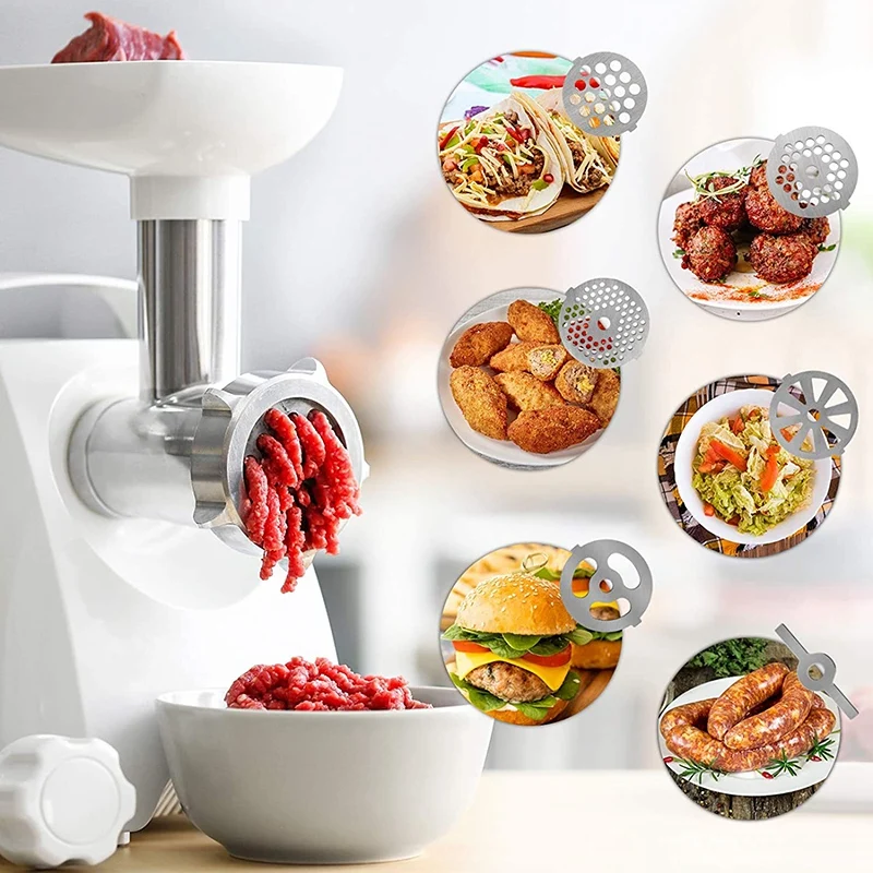 10Pcs Meat Grinder Blades Set, Stainless Steel Meat Grinder Plate Discs Sausage Stuffer Ring Food Grinding Blades