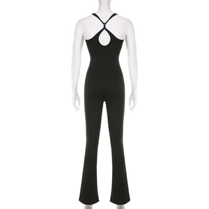 Suchcute female sexy overalls hollow outstand without sleeves solid Solid casual jumpsuit bodycon streetwear general sports black summer 8 Main Sales Pantalona Jumpsuit - №2