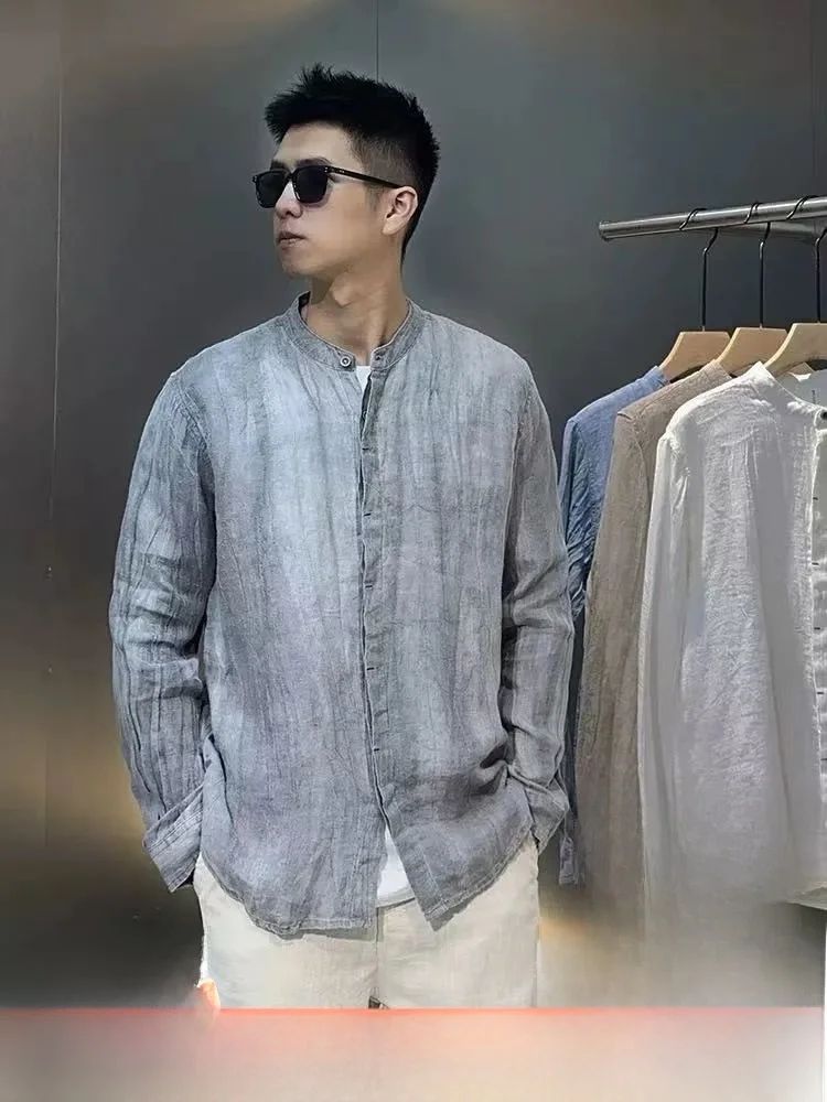 

Линия! Новинка лета 2025, против морщин Long Sve irt! l Чистый лен! Чувшее ощущение текстуры! Мужские кроссовки Slim Fit...